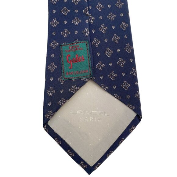 Lancel Paris 100% Pure Silk Gales Barcelona Made in Spain Navy Blue Neck Tie - Picture 5 of 9